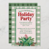 Festive red  & green plaid holiday party 招待状 (正面/裏面)