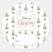 Festive Red Green Script Tree Bow To From Sticker ラウンドシール (正面)