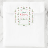Festive Red Green Script Tree Bow To From Sticker ラウンドシール (バッグ)