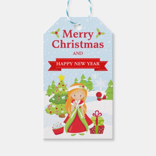 Festive Red Haired Christmas Princess ギフトタグ (正面)