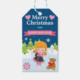 Festive Red Haired Ice Skating Girl ギフトタグ