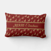 Festive Red Merry Christmas Deer Decorative Pillow ランバークッション (裏面)