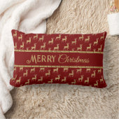 Festive Red Merry Christmas Deer Decorative Pillow ランバークッション (ブランケット)