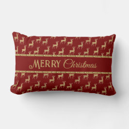 Festive Red Merry Christmas Deer Decorative Pillow ランバークッション