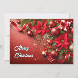  Festive Red Ornaments with Glitter Snowflakes シーズンカード