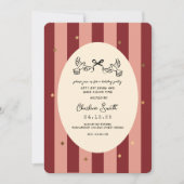 Festive Red Pink Striped Holiday Party Invitation 招待状 (正面)