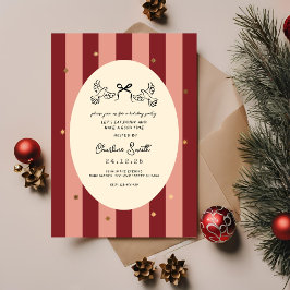 Festive Red Pink Striped Holiday Party Invitation 招待状
