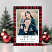 Festive Red Plaid Photo Christmas シーズンカード
