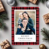 Festive Red Plaid Photo Christmas シーズンカード