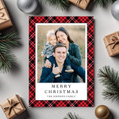 Festive Red Plaid Photo Christmas シーズンカード