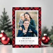 Festive Red Plaid Photo Christmas シーズンカード