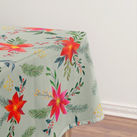 Festive Red Poinsettia Christmas Floral テーブルクロス (インサイチュ)