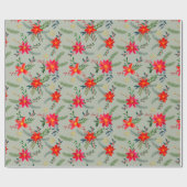 Festive Red Poinsettia Christmas Floral ラッピングペーパー (フラット)