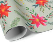 Festive Red Poinsettia Christmas Floral ラッピングペーパー (ロールコーナー)
