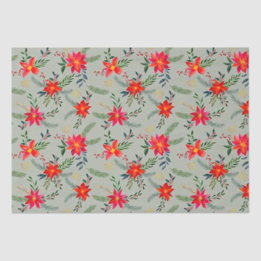 Festive Red Poinsettia Christmas Floral 薄葉紙 (正面)