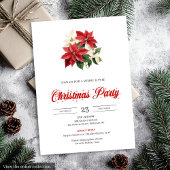 Festive Red Poinsettia Floral Script Font Xmas 招待状