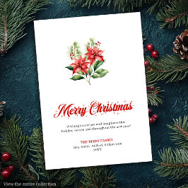 Festive Red Poinsettia Script Font Greeting Card シーズンカード