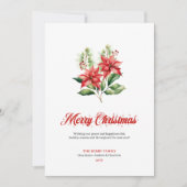 Festive Red Poinsettia Script Font Greeting Card シーズンカード (正面)