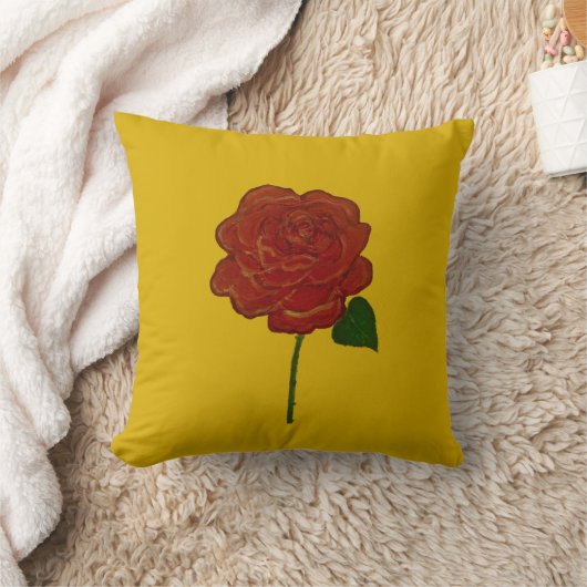 Festive Red Rose & Yellow Throw Pillow クッション (ブランケット)