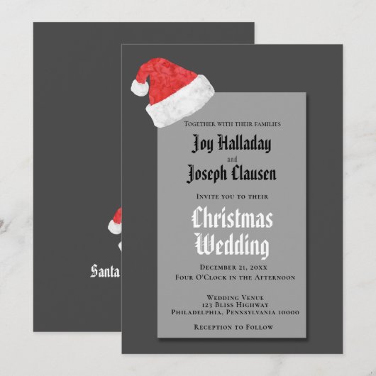  festive Red Santa Hat Christmas Wedding 案内状 (正面/裏面)