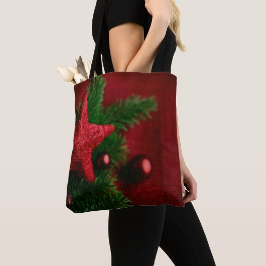 Festive Red Star Christmas  Bag トートバッグ (クローズアップ)