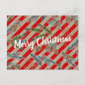 Festive Red Stripe Pine Spruce Cones Kraft Holiday シーズンポストカード (正面)