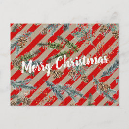 Festive Red Stripe Pine Spruce Cones Kraft Holiday シーズンポストカード