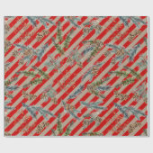 Festive Red Stripe Pine Spruce Cones Kraft Holiday ラッピングペーパー (フラット)