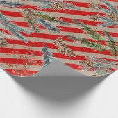 Festive Red Stripe Pine Spruce Cones Kraft Holiday ラッピングペーパー (角)