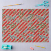 Festive Red Stripe Pine Spruce Cones Kraft Holiday 薄葉紙 (クラフト)