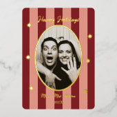 Festive Red Striped Holiday Party 箔招待状 (正面)