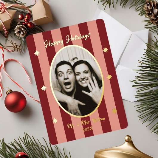 Festive Red Striped Holiday Party 箔招待状