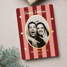 Festive Red Striped Holiday Party 箔招待状