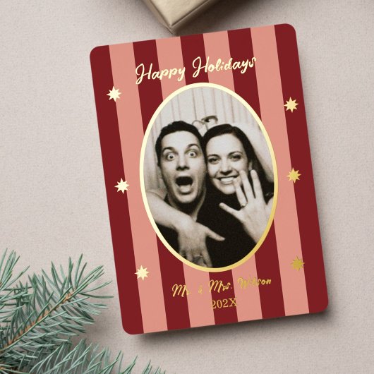 Festive Red Striped Holiday Party 箔招待状