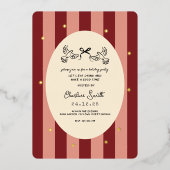 Festive Red Striped Holiday Party Invitation 箔招待状 (正面)