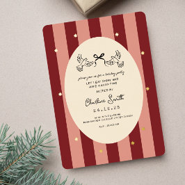 Festive Red Striped Holiday Party Invitation 箔招待状