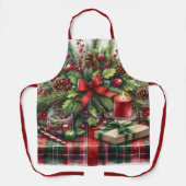 Festive Red Tartan & Pine Christmas  エプロン (正面)