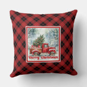 Festive red truck Christmas scene rustic bold  クッション (裏面)