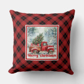 Festive red truck Christmas scene rustic bold  クッション (正面)