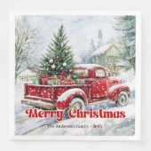 Festive red truck Christmas scene rustic table  (正面)