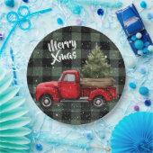Festive Red Truck with Christmas Tree Paper Plates ペーパープレート (パーティー)