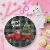 Festive Red Truck with Christmas Tree Paper Plates ペーパープレート (パーティー)
