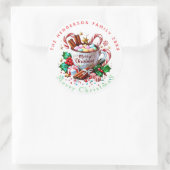 Festive Red Watercolor Hot Cocoa Christmas Holiday ラウンドシール (バッグ)