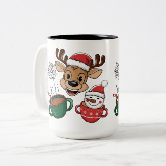 Festive Reindeer and Snowman Holiday Mug ツートーンマグカップ