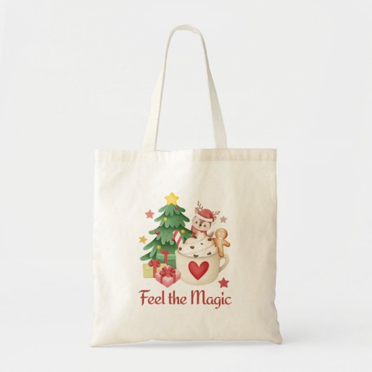 Festive Reindeer Christmas Holiday Tote Bag トートバッグ (正面)