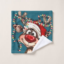 Festive Reindeer Christmas Shower Curtain ウォッシュタオル
