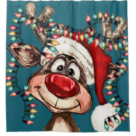 Festive Reindeer Christmas Shower Curtain シャワーカーテン