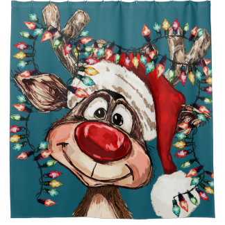Festive Reindeer Christmas Shower Curtain シャワーカーテン