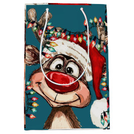 Festive Reindeer Christmas Shower Curtain ミディアムペーパーバッグ