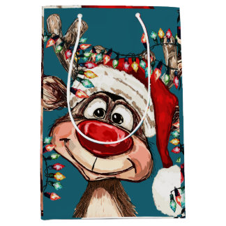 Festive Reindeer Christmas Shower Curtain ミディアムペーパーバッグ